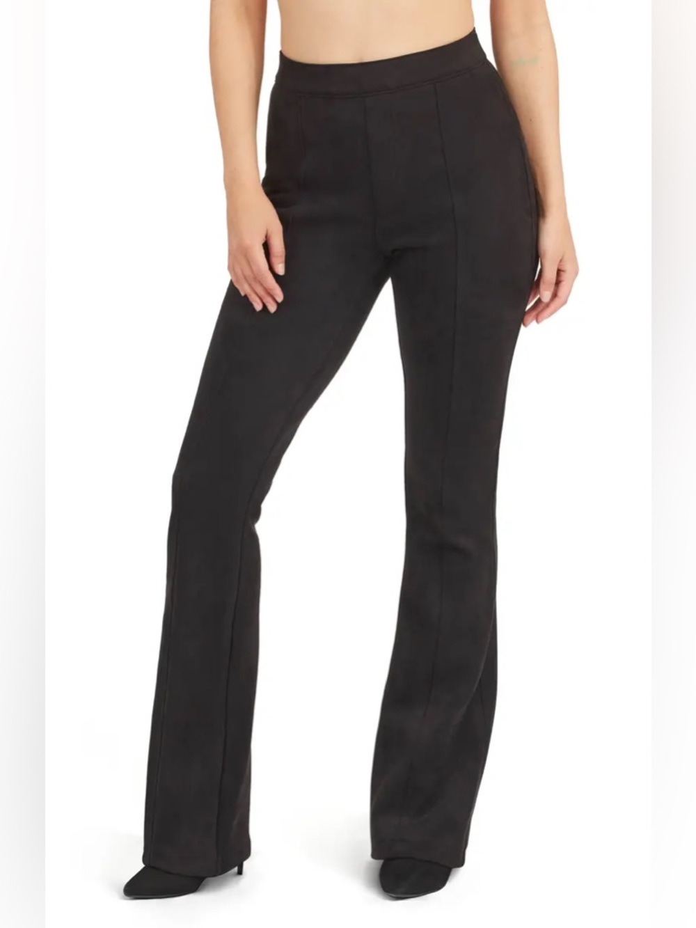 Spanx Black High Rise Faux Suede Flare Pants Small